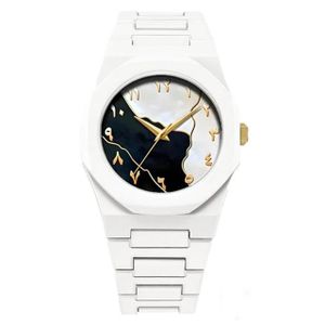 Arabic Gold Dial Design White Wrist Watch for Men