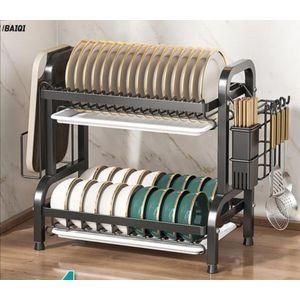 Non Rusty Original 2 Layer Dish Rack- 16inches (black