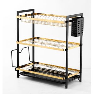 3-Tier Luxury Black & Gold Dish Drying Rack - Premium Stainless Steel Tabletop Plate Drainer Kitchen Storage Organizer
