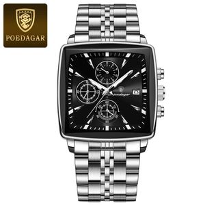 POEDAGAR Luxury Quality Chronograph Men's Analog Chain Wristwatch +FREE NECKLACE
