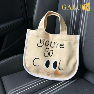 GALUIN Canvas Bag Cartoon Canvas Handbag Printed Lunch Bag Cute Bento Bag Letter Small Square Bag