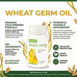 Healthy Care Natural Wheat Germ Oil - 60 Capsules  Rich in Vitamin E & Antioxidants for Heart, Brain & Vitality Support