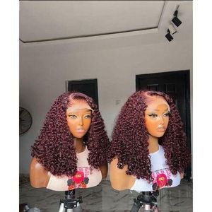1pc Burgundy Red Deep Curly Lace Front Wig