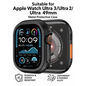 For Apple Watch Ultra1/2/3 49MM – Classic Metal Bumper Case + Tempered glass film, Hard Protective Cover, Ultra-Thin, Shockproof.Black Classic style