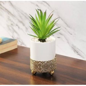 White Planter with Golden stand Artificial Flower Plant Decoration 