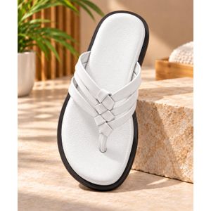 Elegant white woven palm slippers