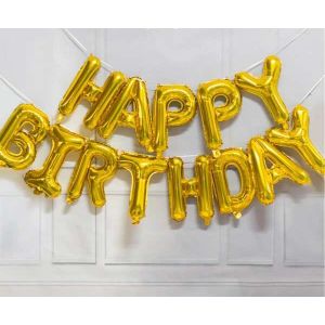 HAPPY BIRTHDAY LETTERS FOIL BALLOON - Gold (Free air pump straw)