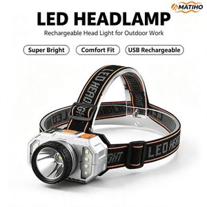MATIHO Rechargeable LED Headlamp, Super Bright & Long Lasting - Waterproof Hands-Free Headlight for Fishing, Night Work, Camping, Emergency, Home Use, Running