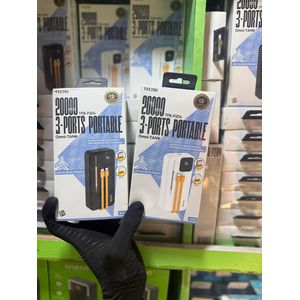  20000mah digital powerbank with type c input/output 12watts fast charge with type c and lightning cord attached 