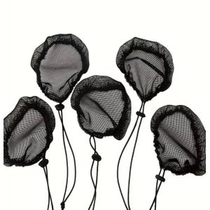 Clo 5pcs Black Ponytail Hair Net Ponytail Wig Cap with Elastic Drawstring Ponytail Net Base for Making Hair Bun Hair Wig Making Tool for Women (Round)