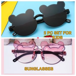 Coolfamily sunglasses for kids 2 PC SET SUNGLASSES girls sunglasses boys sunglasses Kids' Sunglasses UV Protection Cute Cartoon Design Sun Glasses for Boys Girls Outdoor
