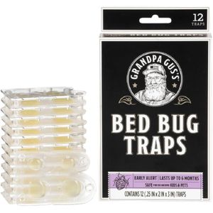 Grandpa Gus's Bed Bug Glue Traps for Home & Travel, Early Detection, Lasts up to 6 Months, Small & Discreet Patented Crush-Proof Design (Pack of 12)
