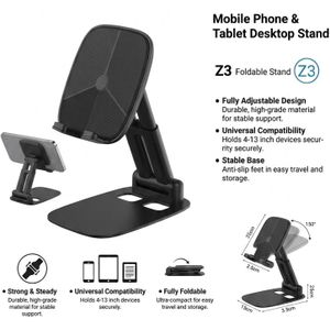 Foldable Desktop Phone Holder, Height and Angle Adjustable Cell Phone Stand for Desk, Portable Universal Cradle Dock Compatible with All Mobile Phones and Tablets