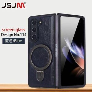 Samsung Galaxy Z Fold 5 Quality Leather Case with adjustable kickstand ring