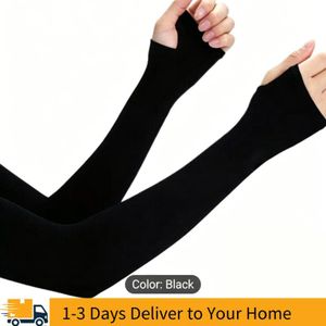 Sun-Proof Arm Sleeves for Cycling & Outdoor Sports, Breathable Ice Silk Elastic Compression Sleeves with UV Protection, Unisex Full Arm Cover (Black, One Size)