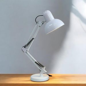 Classic Adjustable Swing Arm Desk Lamp - Flexible Metal Architect Table Light for Study, Office, Reading & Crafting (White)