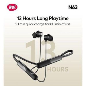 itel N63 Neckband ENC Clear Voice Calls Playtime 10mm Extra Bass Driver IPX5 Wireless Headphones
