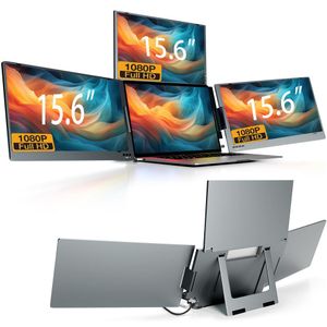 XRH 15.6 inch Quad-Display Laptop Screen Extender, 1080P FHD Portable Monitor with Auto-Rotation External LCD