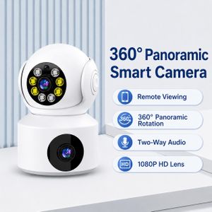 Dual Lens 1080P WiFi Smart Security Camera, 360° Panoramic Indoor Camera with Night Vision, Two-Way Audio, Remote Viewing, TF Card & Cloud Storage