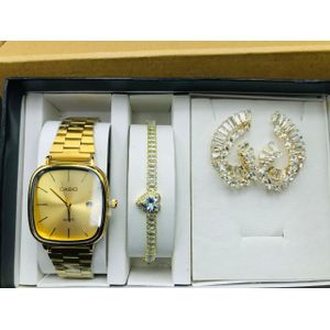  Super Classy No Rusting Set Of Gold Wristwatch/Bracelet/Earrings