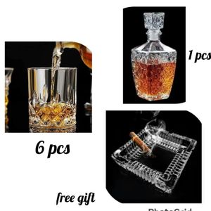 8 pcs Whiskey glass Set  + Free gift>> 6 cups, 1 decanter,  1 ash tray 
