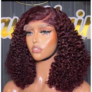 Quality super soft budget pissycurly wig with T frontal burgundy color
