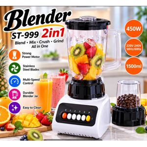 Blender with Grinder Mill, 2 in 1, 600W & 6 Blades Durable Stainless Steel Blades, Easy to Clean.