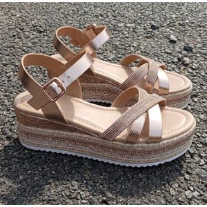Children Girl's Platform Wedge Open Toe Sandals - Rose Gold