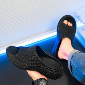 Men's Textured Foam Open-Toe Clogs - Solid All-Black Non-Slip Platform Slide Sandals