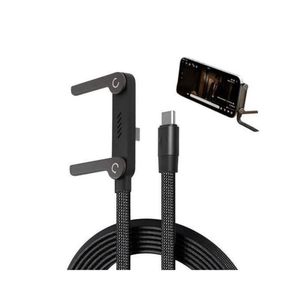 240W Fast Charging USB Type-C to Type-C Braided Data Cable with Built-in 180° Folding Phone Stand - Gaming Elbow Design - 2-in-1 Dual Purpose