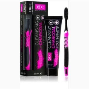 XOC 2pcs Cleansing Charcoal Toothpaste 100ml With Toothbrush For Sparkling White Teeth