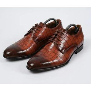 Men’s Crocodile Texture Lace-Up Dress Shoes – BROWN