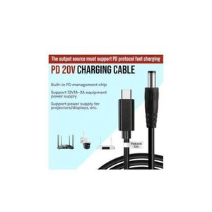 Type-C to DC 12V-20V PD Fast Charging Cable for WiFi Routers – Power Delivery Adapter Lead for Modems, Projectors & CCTV – Built-in PD Smart Chip – Black