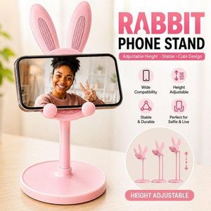 Pink Rabbit Phone Stand, Height Adjustable Desktop Holder for Smartphone, Selfie & Live Streaming