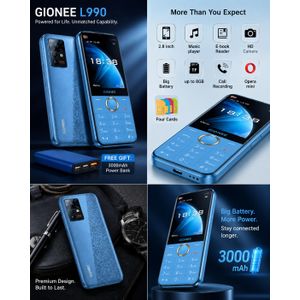 Gionee L990 2.8" Display, 4 sim, Big Battery, FM, Opera mini,Camera with Free Powerbank gift- Sky Blue 