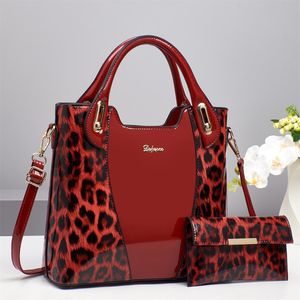 Women’s 2-Piece Leopard Print Handbag Set – Stylish Tote Bag and Purse-RED