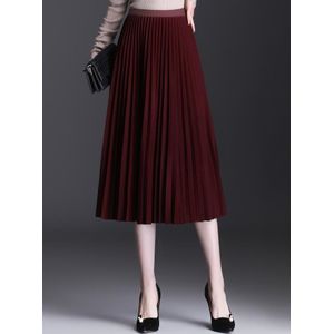  Elegant Pleated Midi Skirt- Radiant & Flowing Design-WINE