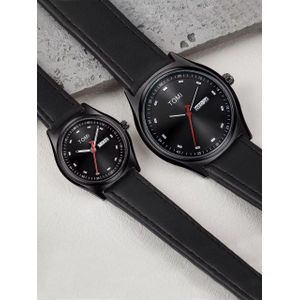 Tomi Megir Premium Latest Version & Highly Chronograph Original Quality Black Leather  Wristwatch For Couple