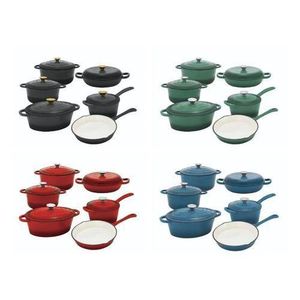 6PIECE ENAMELED CAST IRON COOKWARE POT