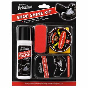 Pristine  All-In-One Shoe Shine Kit - Liquid Polish, Tin Polish, Sponge & Brush Set