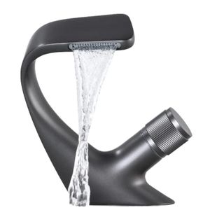 Waterfall Bathroom Basin Faucet Single Lever Hot Cold Mixer Tap grey