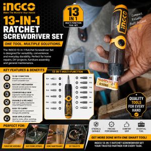 INGCO 13-in-1 Ratchet Screwdriver Set – Multi-Bit Hand Tool for Home, DIY & Repairs