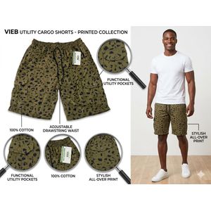 Vieb Casual Elastic Waist Combat Shorts For Men - Green & Blue