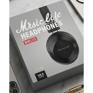 AKZ AKZ-17 Wireless On-Ear Headphones, Bluetooth 5.3 Retro Stereo Headset with Cushioned Earpads, Built-In Microphone & TF Card Slot, Compatible with Smartphones, Tablets, and PC – Black
