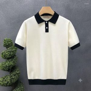 Luxury Men Apricot Collared Knit T-shirt- Cream & Black  (L)