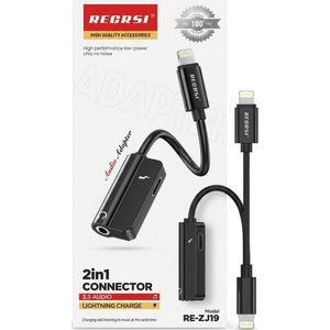 Recrsi 2-in-1 Lightning to 3.5mm Headphone Jack Adapter, Dual Port Aux Audio Cable & Fast Charging Dongle Splitter Compatible with iPhone 14 13 12 11 X SE 