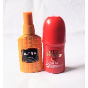 Perfume Special  2 in 1 of Xtra Gold Musk Body Spray 50m and Red Diamond Roll On (Unisex), NAFDAC Number: Spray: A2-102698, Roll On: 02-8925