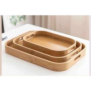 Polished 3 In 1 Natural Bamboo Wooden Serving Tray