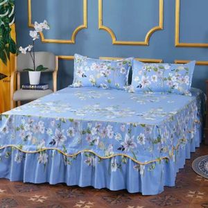 3pcs Bed Skirt Flower Printed Fitted Sheet Cover H