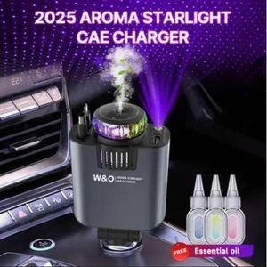 5in1 Aroma Diffuser Car Roof Starlight Fast Car Charger Adapter 3ft Retractable Cable 66W USB A & USB C Compatible With All Phones, IPad And Gadget